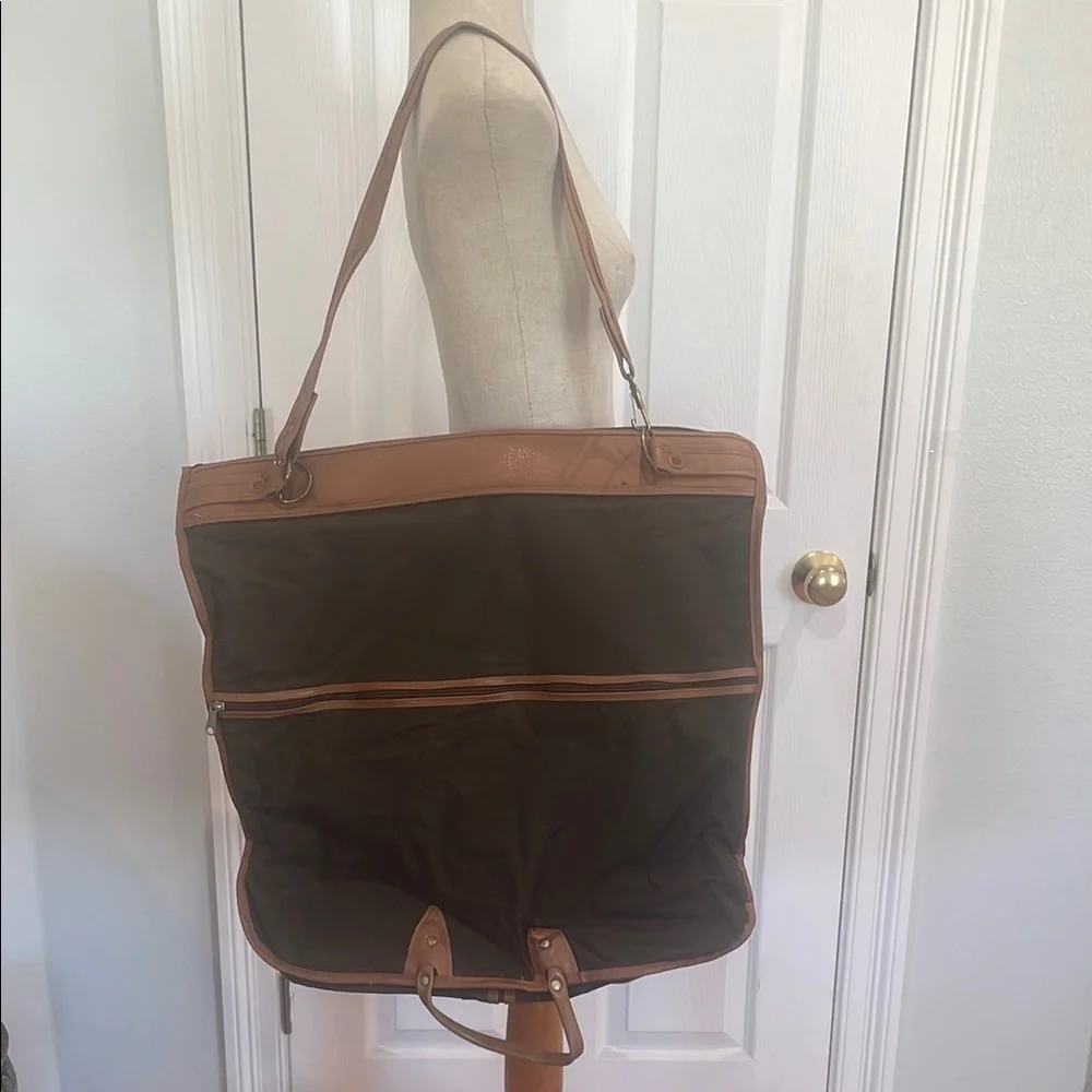 Vintage 1970’s Garment Bag travel hanging folding exterior zipper handles Brown